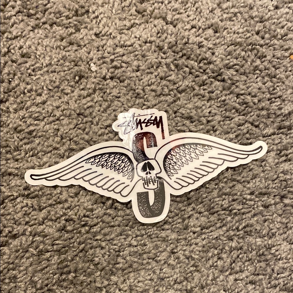 Stussy Black and White Winged Skull Graphic